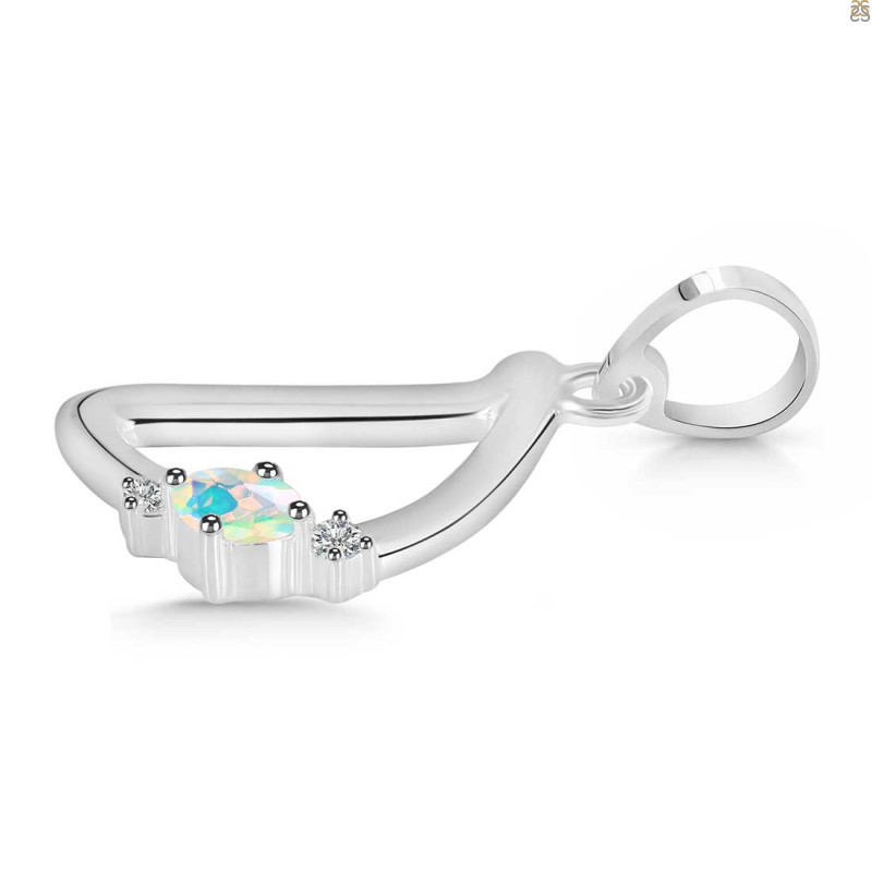 Opal & White Topaz Alphabet D Pendant