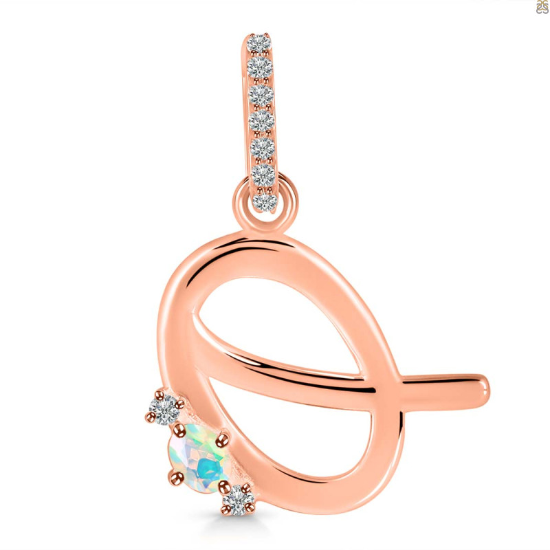 Opal & White Topaz Alphabet Q Pendant OPL-RDA-43.
