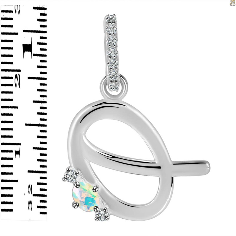 Opal & White Topaz Alphabet Q Pendant OPL-RDA-43.