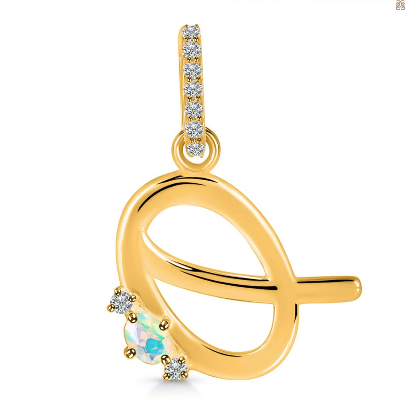 Opal & White Topaz Alphabet Q Pendant OPL-RDA-43.
