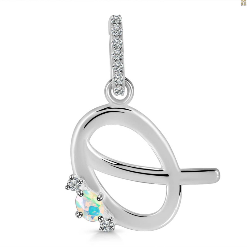 Opal & White Topaz Alphabet Q Pendant OPL-RDA-43.