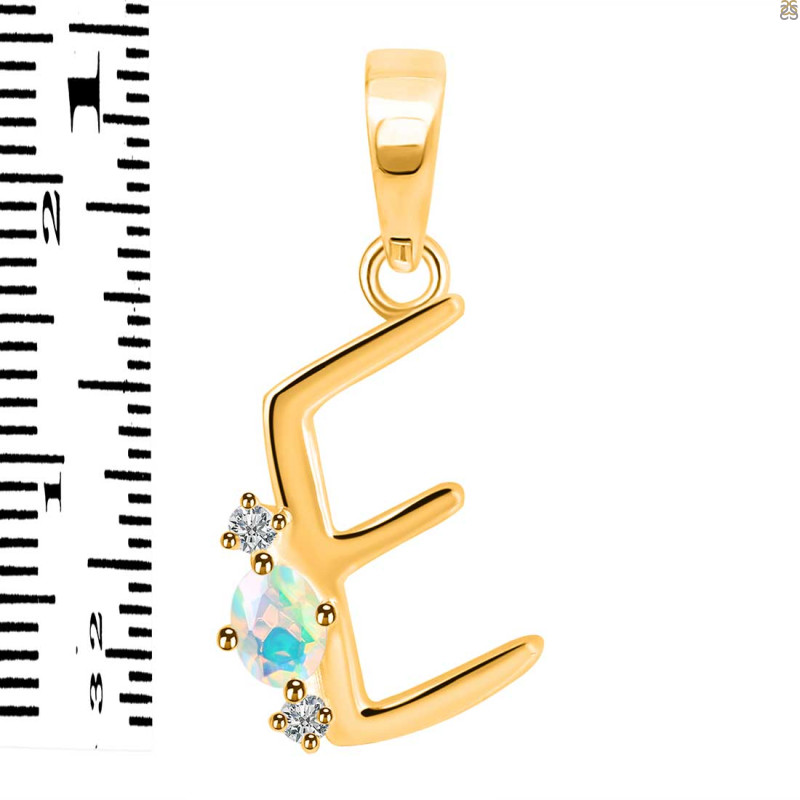 Opal & White Topaz Alphabet E Pendant OPL-RDA-5.