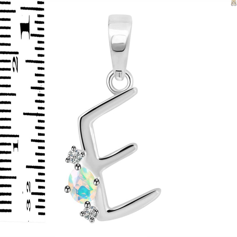 Opal & White Topaz Alphabet E Pendant OPL-RDA-5.
