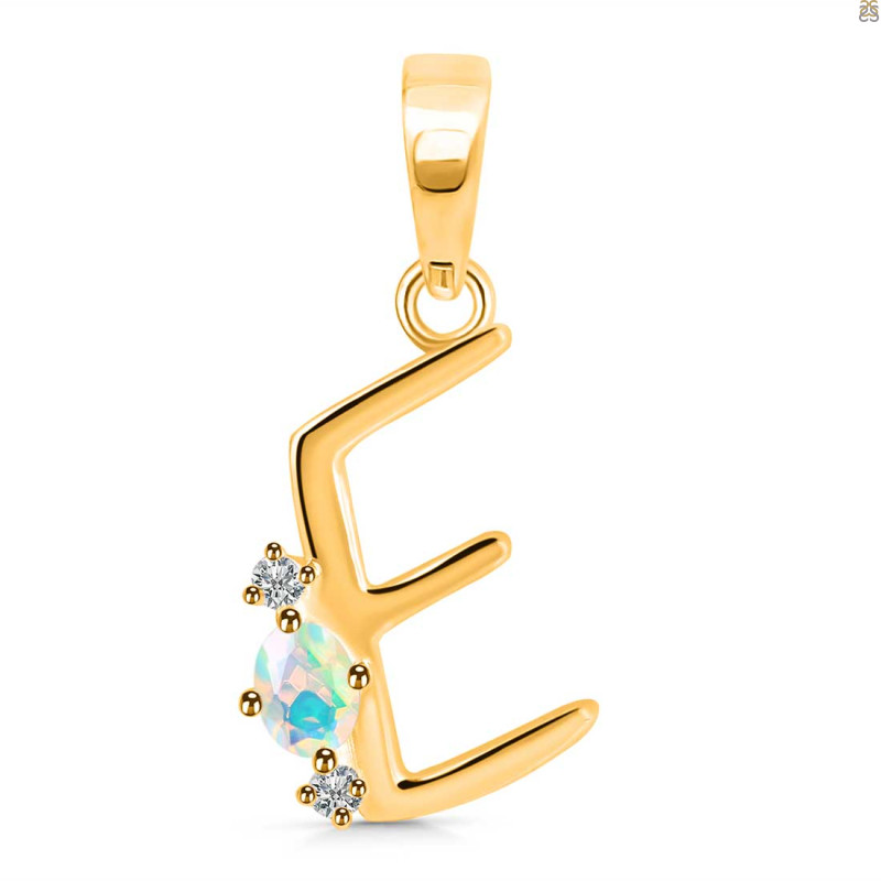 Opal & White Topaz Alphabet E Pendant OPL-RDA-5.