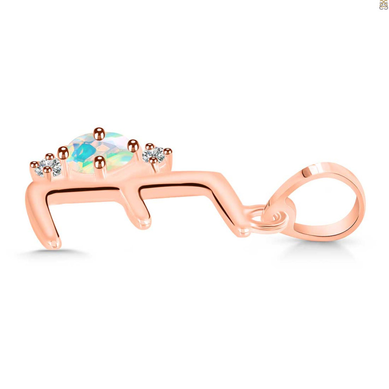 Opal & White Topaz Alphabet E Pendant OPL-RDA-5.