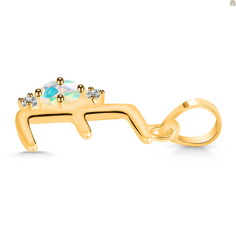 Opal & White Topaz Alphabet E Pendant OPL-RDA-5.