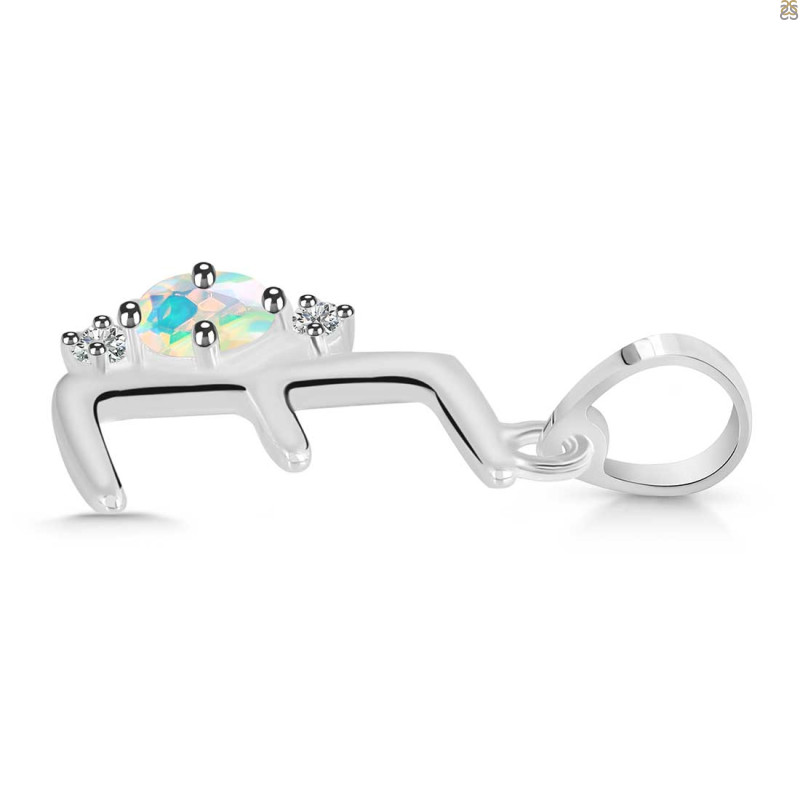 Opal & White Topaz Alphabet E Pendant