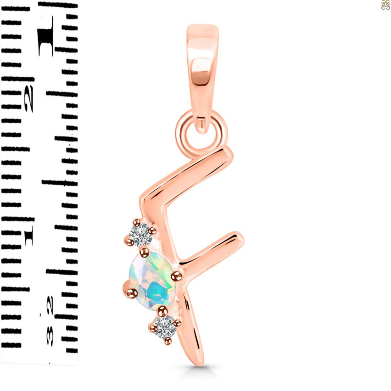 Opal & White Topaz Alphabet F Pendant OPL-RDA-6.