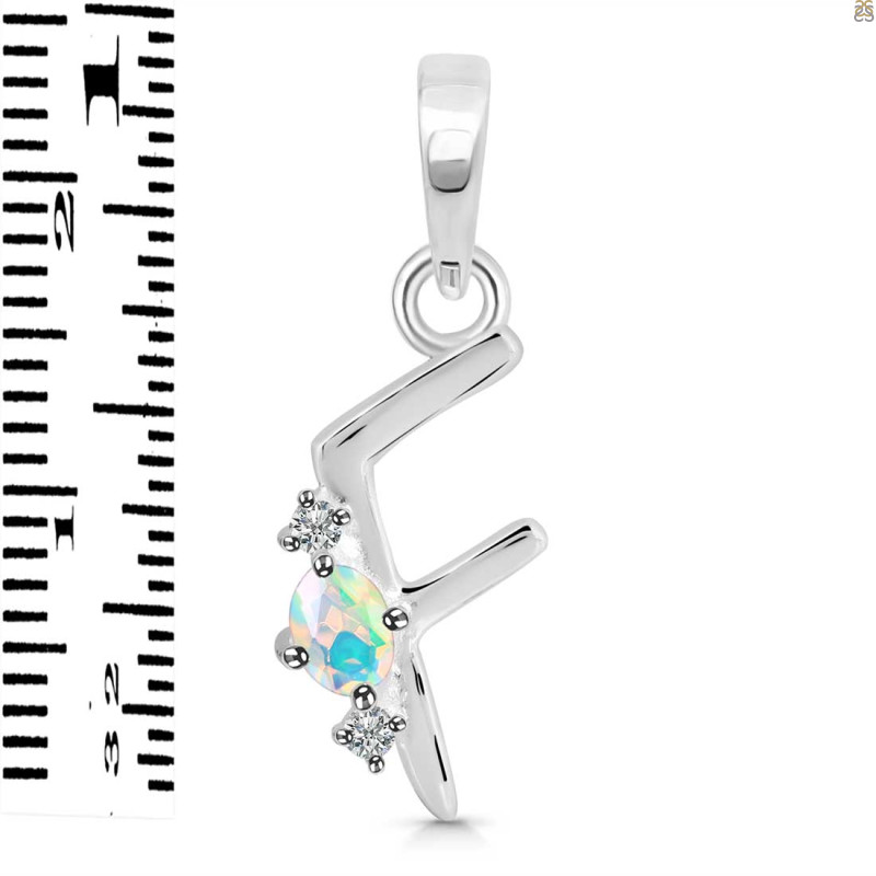 Opal & White Topaz Alphabet F Pendant OPL-RDA-6.