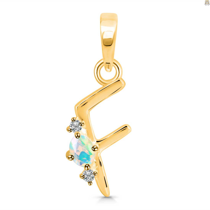Opal & White Topaz Alphabet F Pendant OPL-RDA-6.
