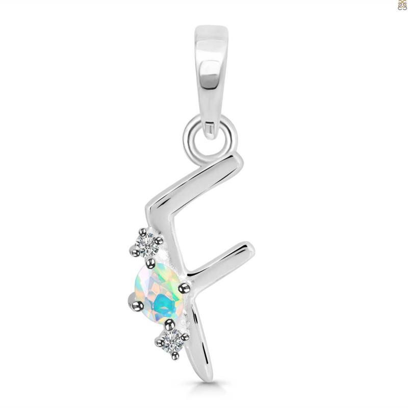 Opal & White Topaz Alphabet F Pendant OPL-RDA-6.