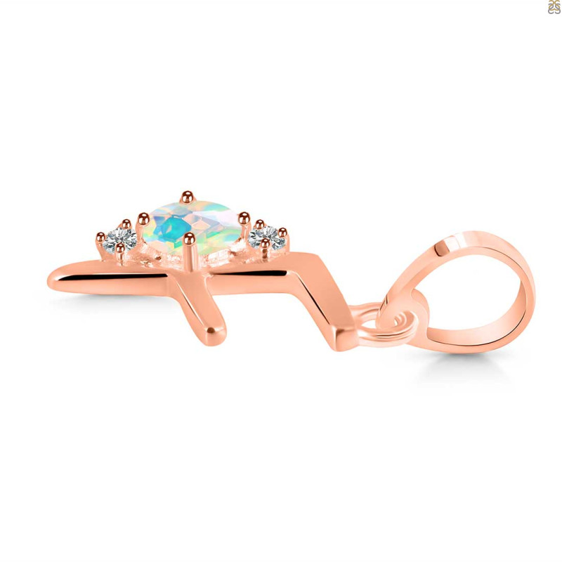 Opal & White Topaz Alphabet F Pendant OPL-RDA-6.