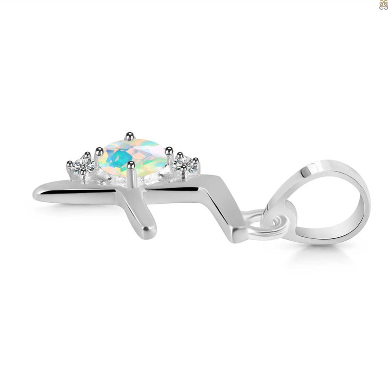 Opal & White Topaz Alphabet F Pendant
