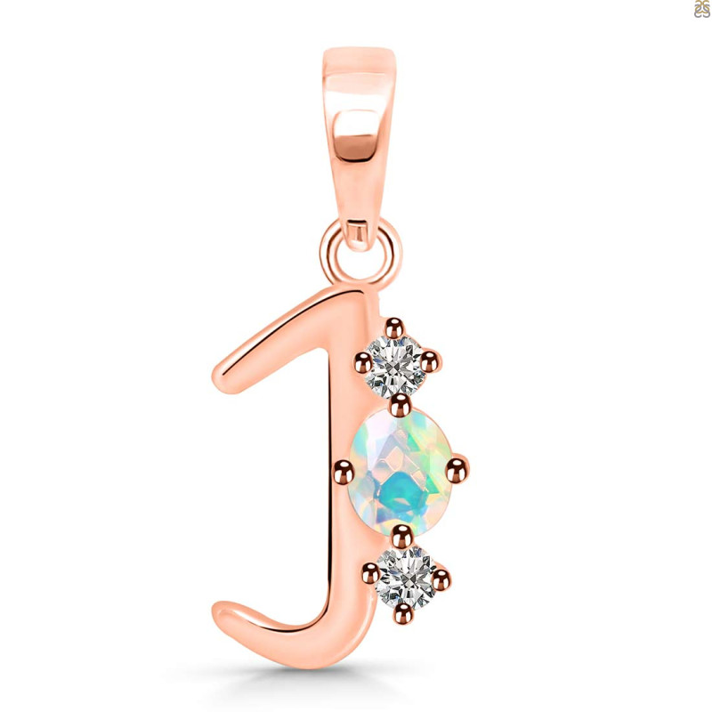 Opal & White Topaz Alphabet J Pendant OPL-RDA-62.