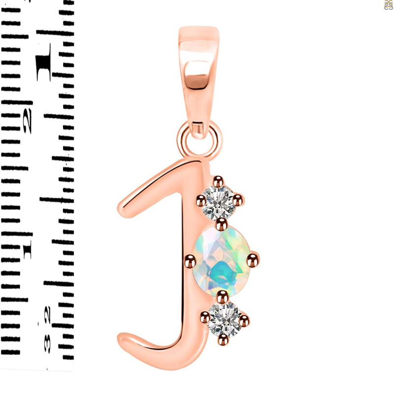 Opal & White Topaz Alphabet J Pendant OPL-RDA-62.