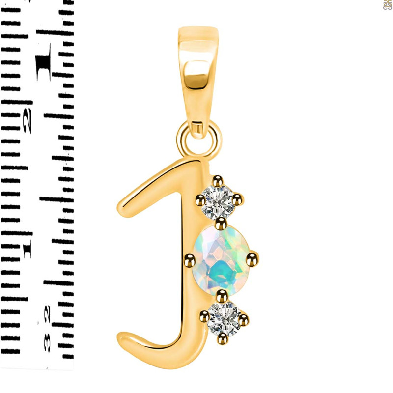 Opal & White Topaz Alphabet J Pendant OPL-RDA-62.