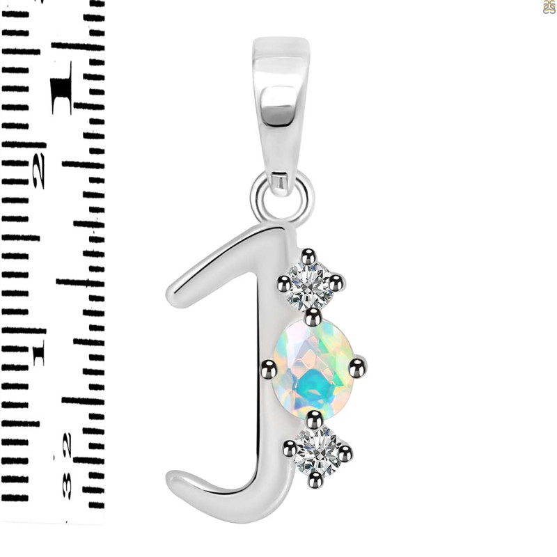 Opal & White Topaz Alphabet J Pendant OPL-RDA-62.