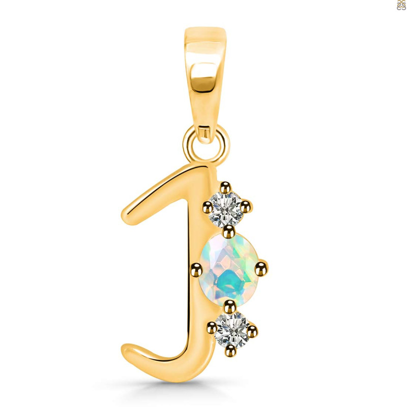 Opal & White Topaz Alphabet J Pendant OPL-RDA-62.
