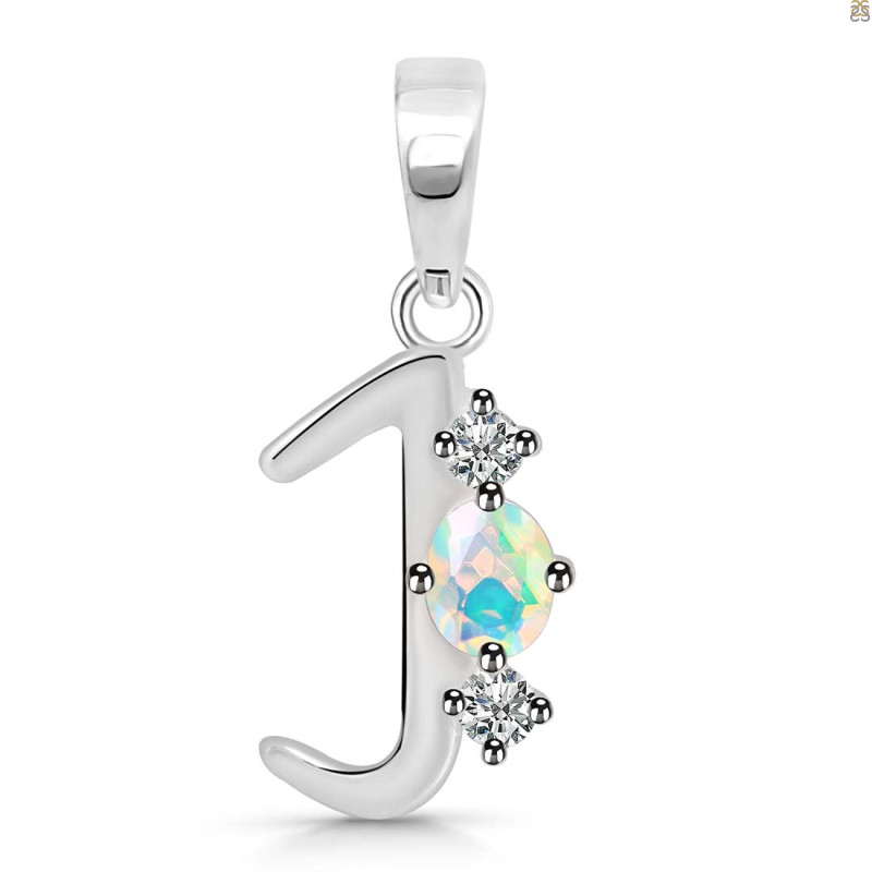 Opal & White Topaz Alphabet J Pendant OPL-RDA-62.