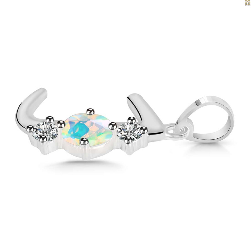 Opal & White Topaz Alphabet J Pendant