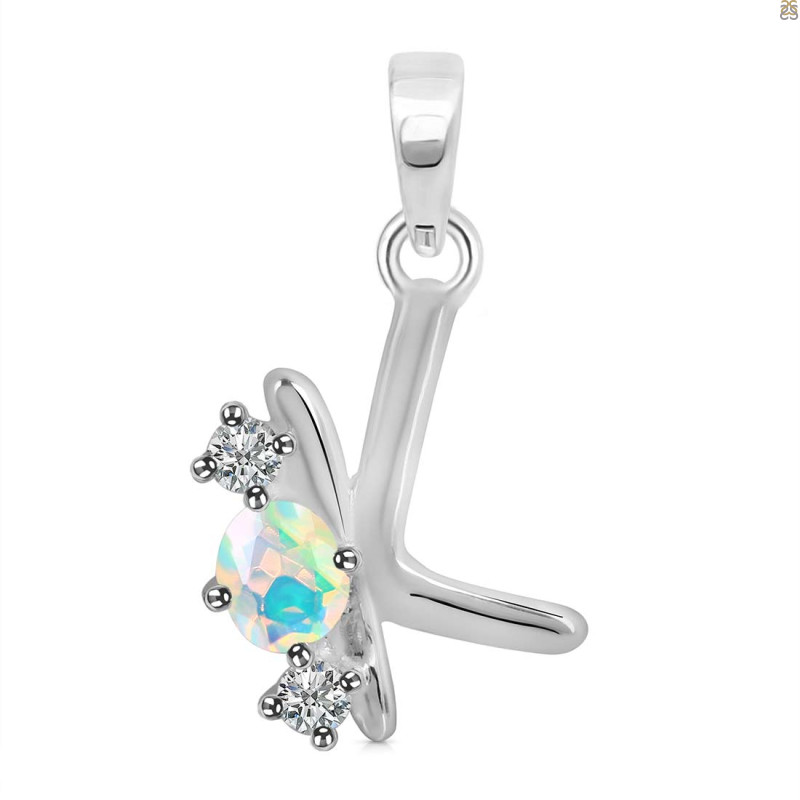 Opal & White Topaz Alphabet K Pendant OPL-RDA-63.
