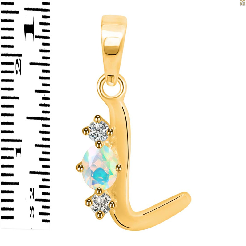 Opal & White Topaz Alphabet L Pendant OPL-RDA-64.