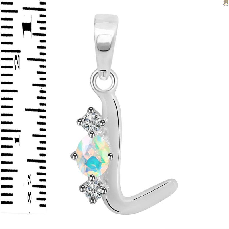 Opal & White Topaz Alphabet L Pendant OPL-RDA-64.