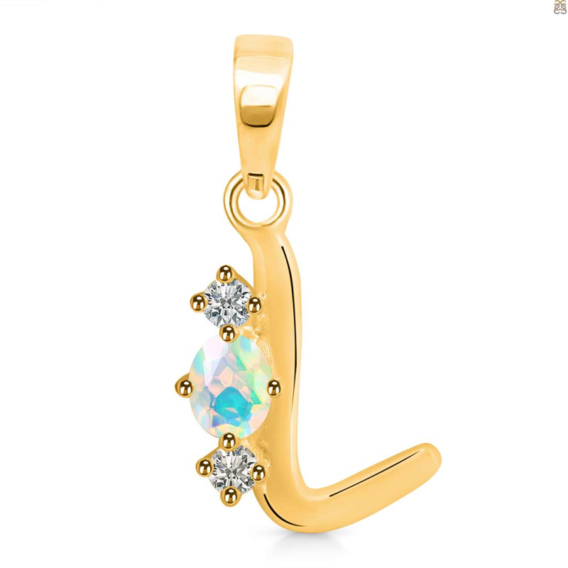 Opal & White Topaz Alphabet L Pendant OPL-RDA-64.
