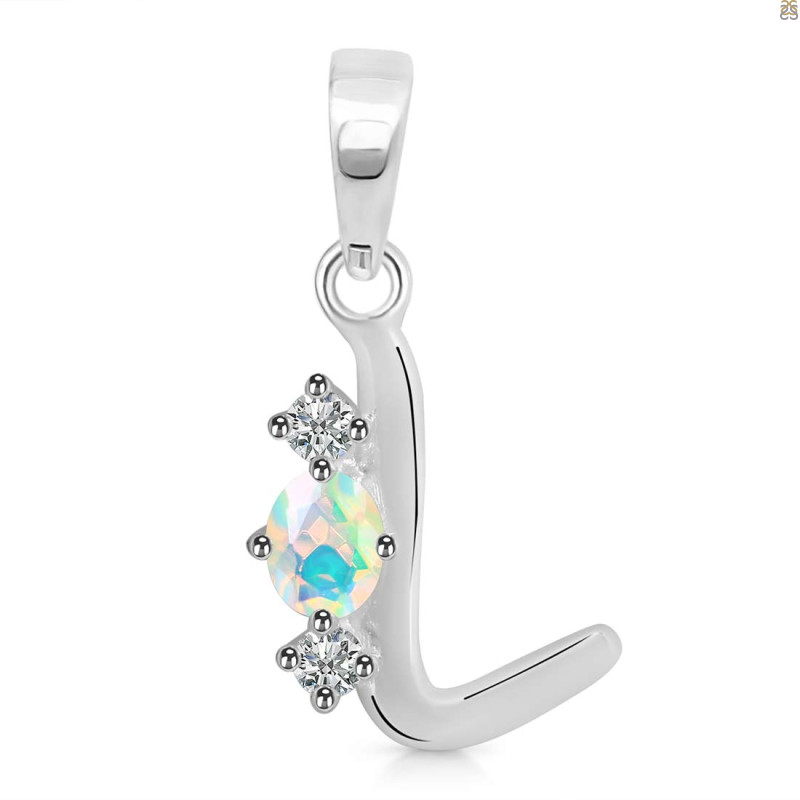 Opal & White Topaz Alphabet L Pendant OPL-RDA-64.