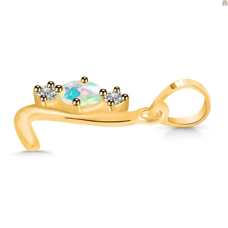 Opal & White Topaz Alphabet L Pendant OPL-RDA-64.
