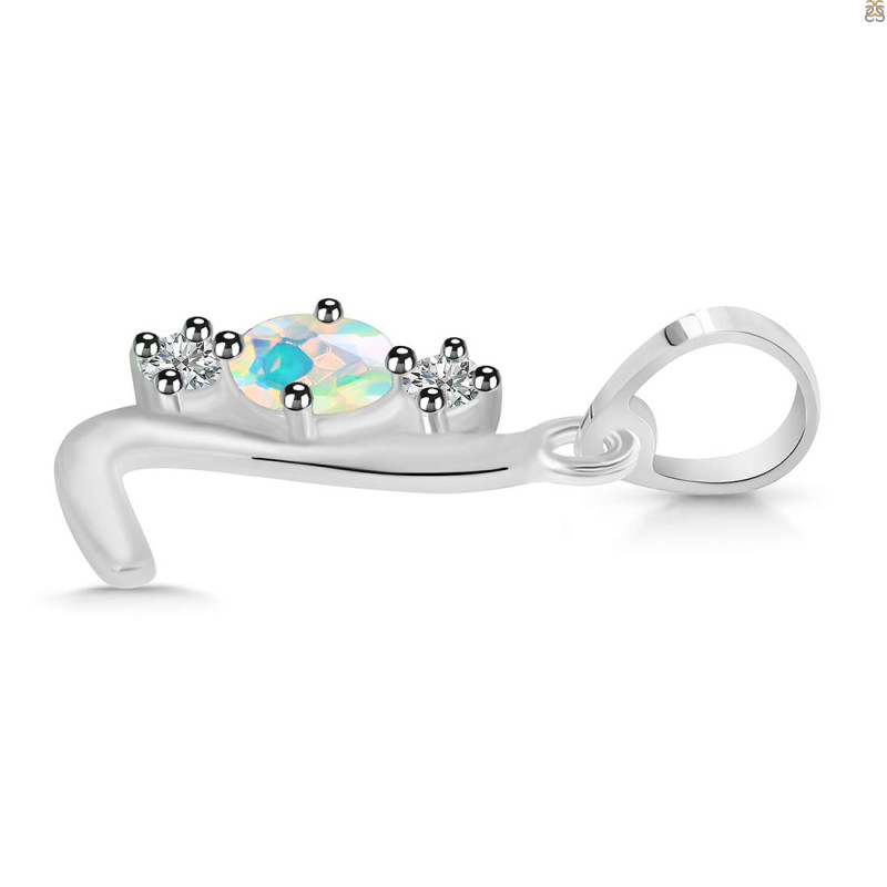 Opal & White Topaz Alphabet L Pendant