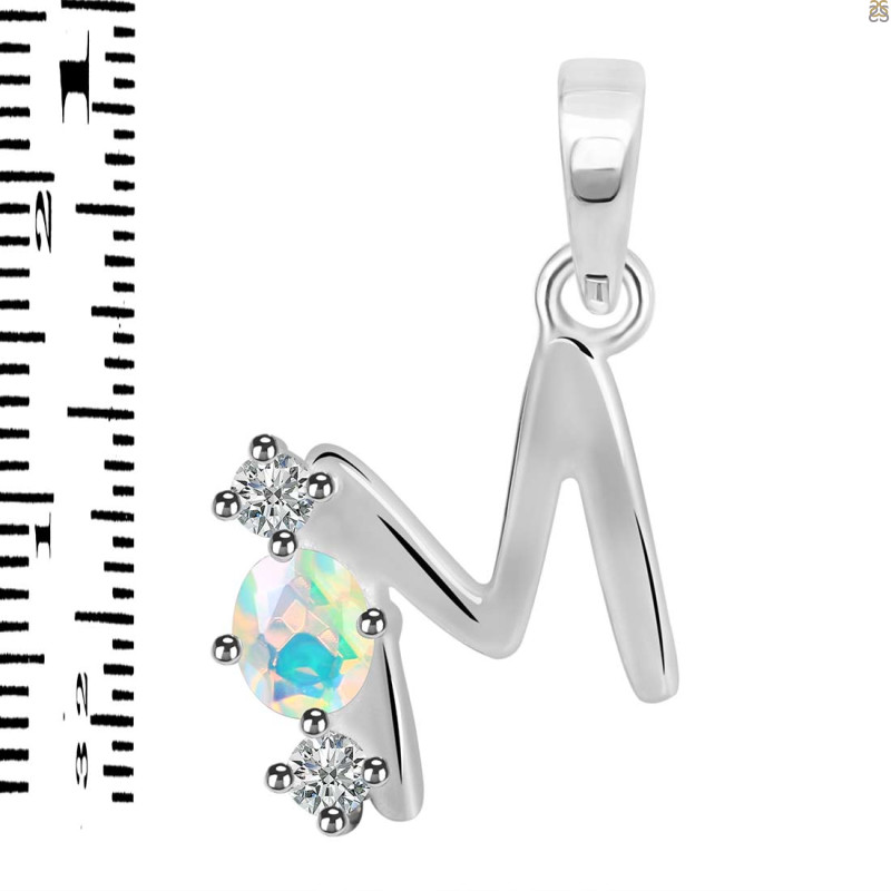 Opal & White Topaz Alphabet M Pendant OPL-RDA-65.