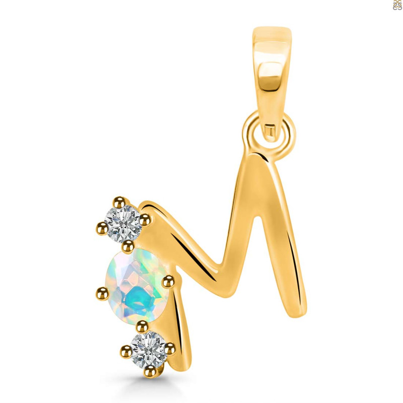 Opal & White Topaz Alphabet M Pendant OPL-RDA-65.