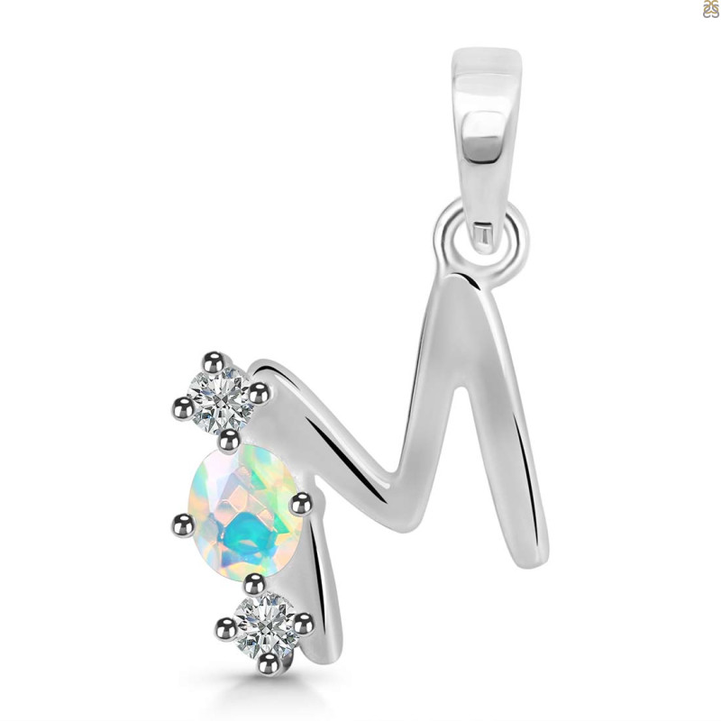 Opal & White Topaz Alphabet M Pendant OPL-RDA-65.