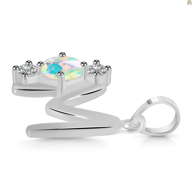Opal & White Topaz Alphabet M Pendant