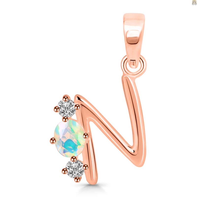 Opal & White Topaz Alphabet N Pendant OPL-RDA-66.