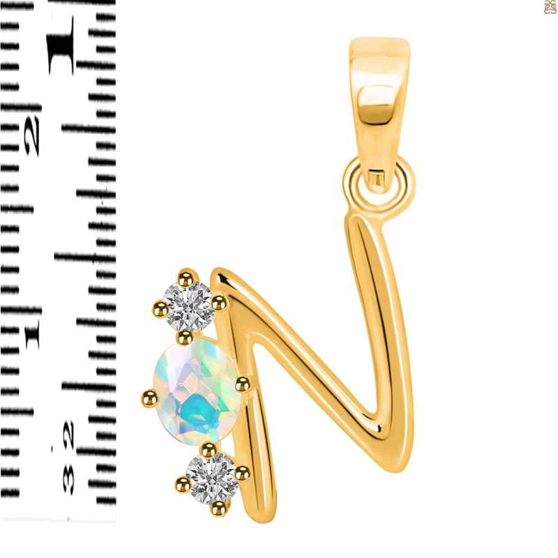 Opal & White Topaz Alphabet N Pendant OPL-RDA-66.