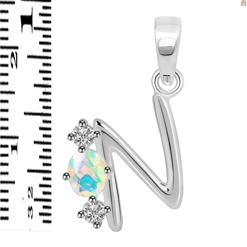 Opal & White Topaz Alphabet N Pendant OPL-RDA-66.