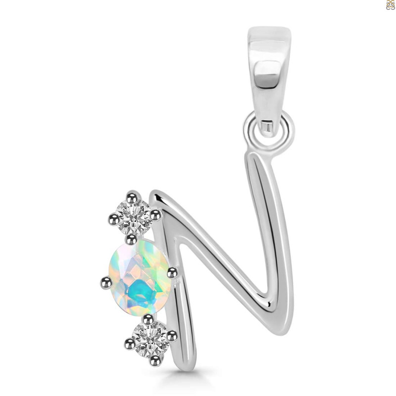 Opal & White Topaz Alphabet N Pendant OPL-RDA-66.