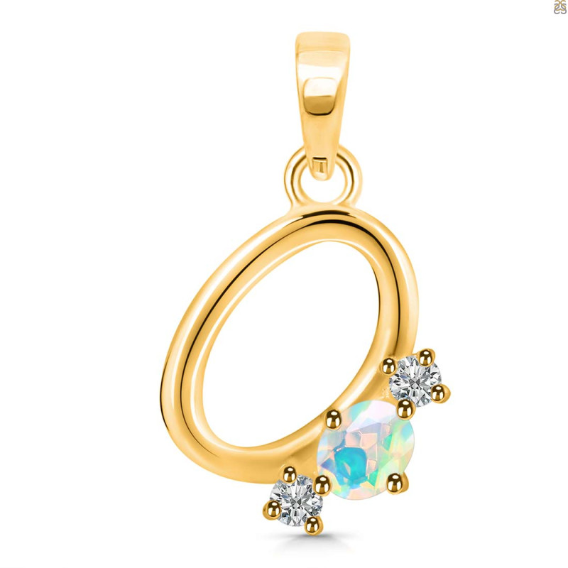 Opal & White Topaz Alphabet O Pendant OPL-RDA-67.