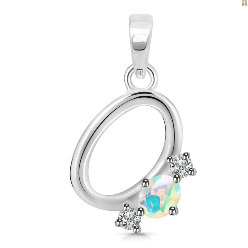 Opal & White Topaz Alphabet O Pendant OPL-RDA-67.