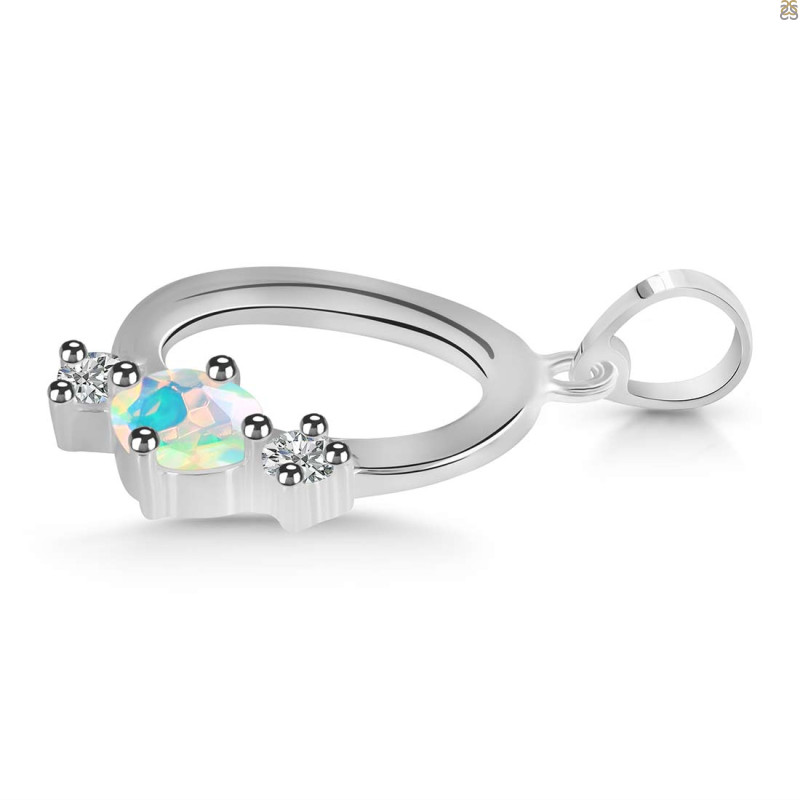 Opal & White Topaz Alphabet O Pendant