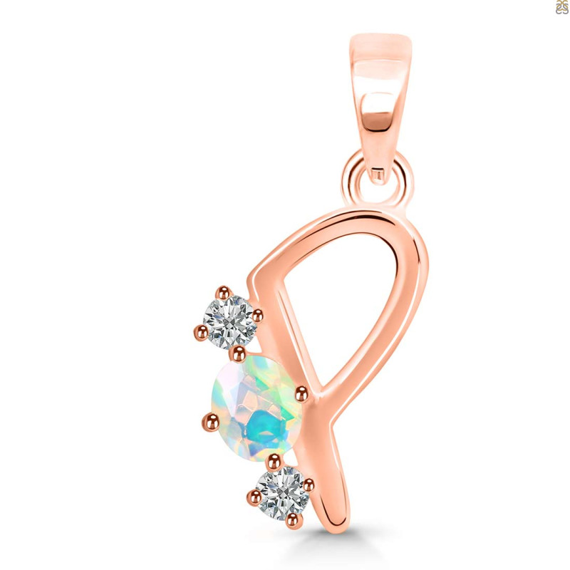 Opal & White Topaz Alphabet P Pendant OPL-RDA-68.