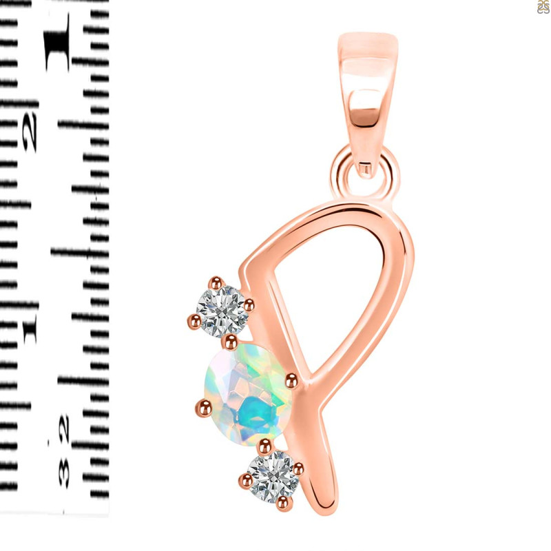 Opal & White Topaz Alphabet P Pendant OPL-RDA-68.
