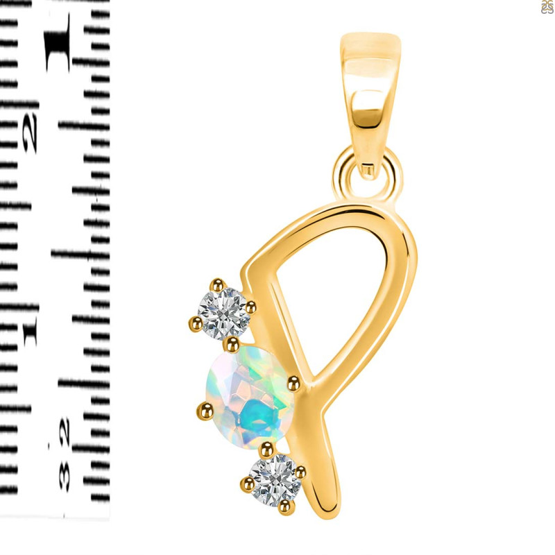 Opal & White Topaz Alphabet P Pendant OPL-RDA-68.