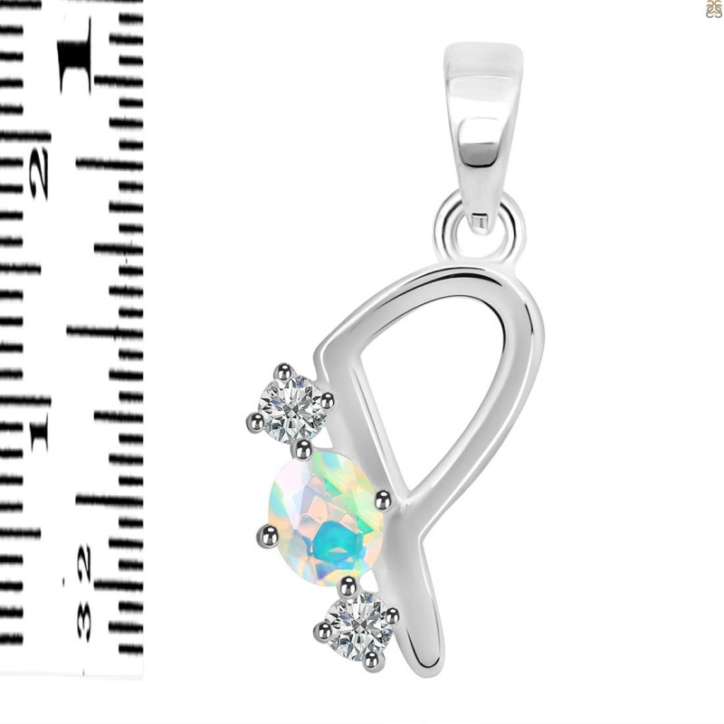 Opal & White Topaz Alphabet P Pendant OPL-RDA-68.