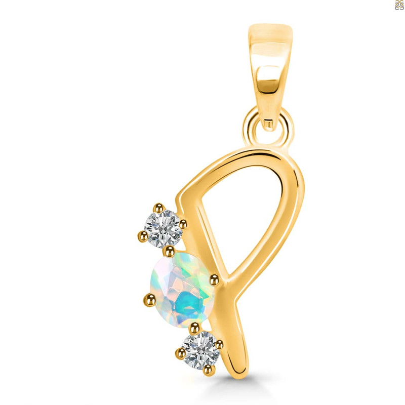 Opal & White Topaz Alphabet P Pendant OPL-RDA-68.