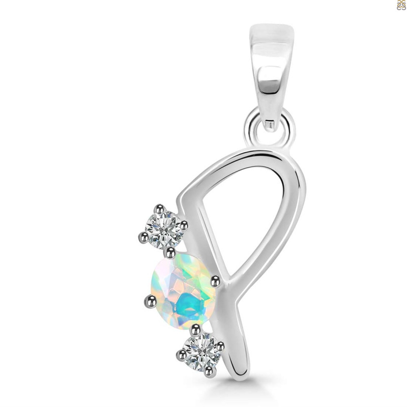 Opal & White Topaz Alphabet P Pendant OPL-RDA-68.