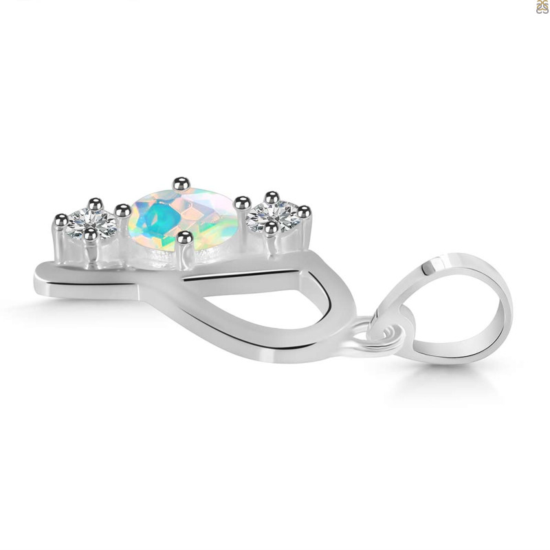 Opal & White Topaz Alphabet P Pendant