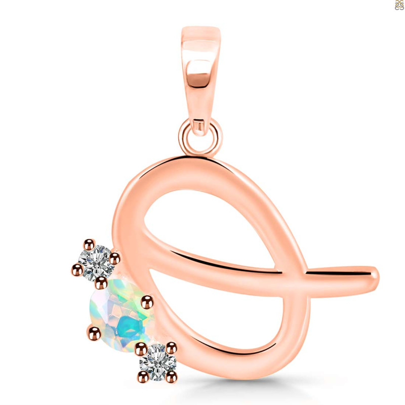 Opal & White Topaz Alphabet Q Pendant OPL-RDA-69.